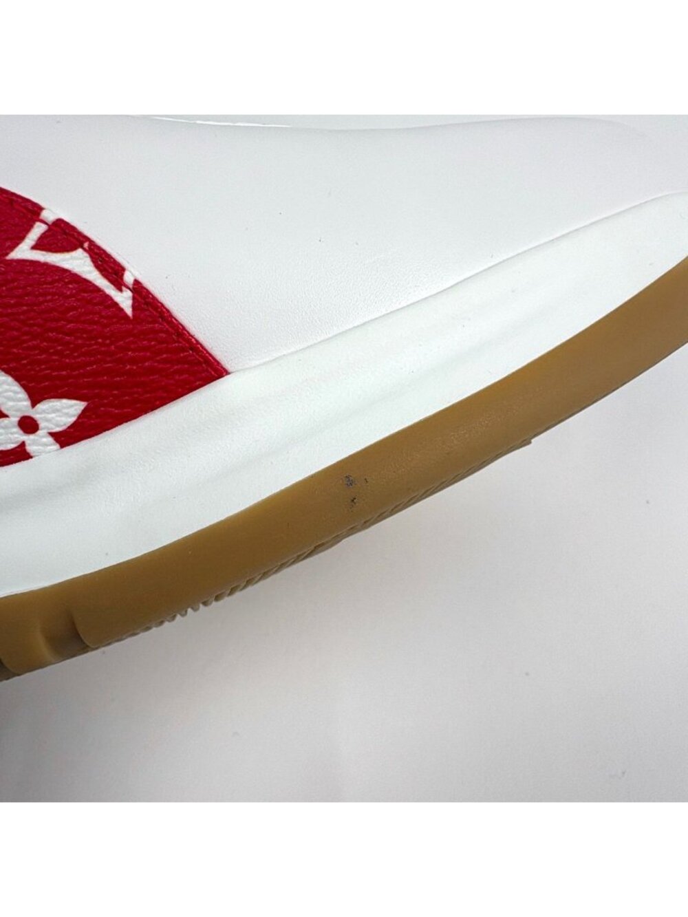Louis Vuitton Logo Sneakers Monogram Supreme Shoes Leather White Red - Picture 4 of 9